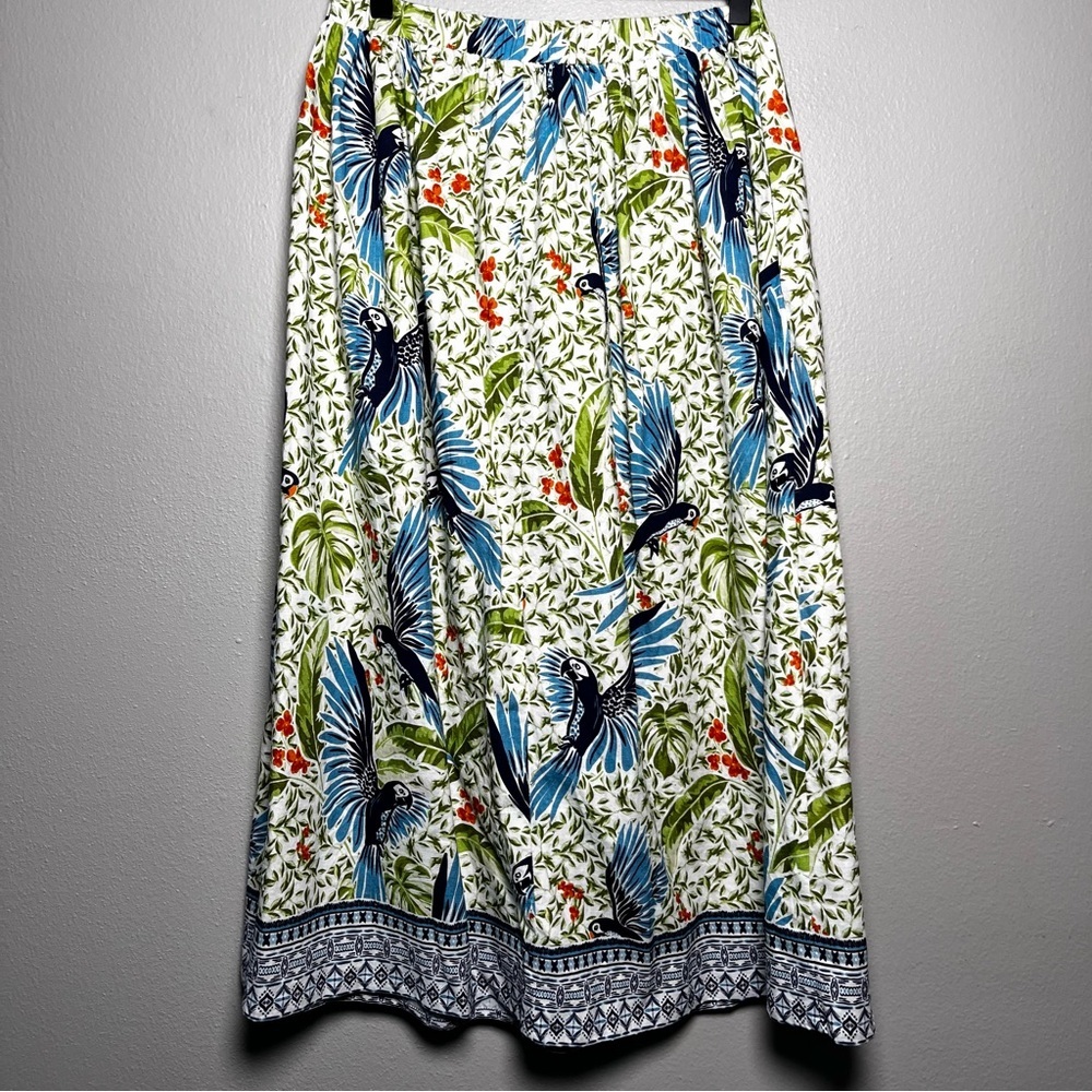 Alex Marie Women Linen Skirt Small Green Blue Tropical Paradise Resort Art - Picture 5 of 8